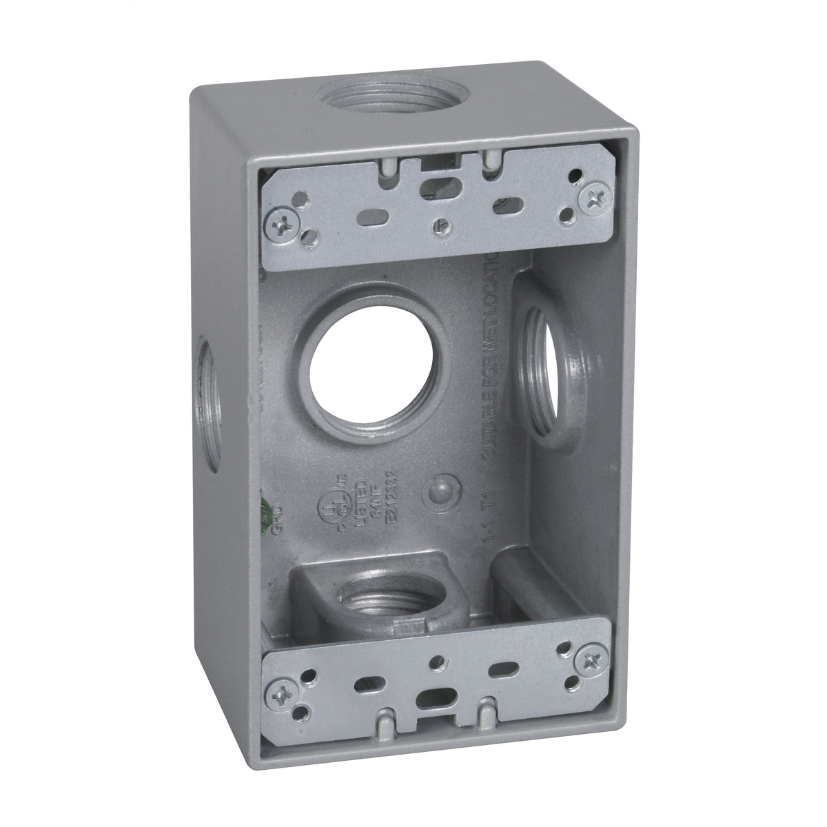 1-Gang 5-Hole 3/4 in. Outlet Box with Side Lug - Silver