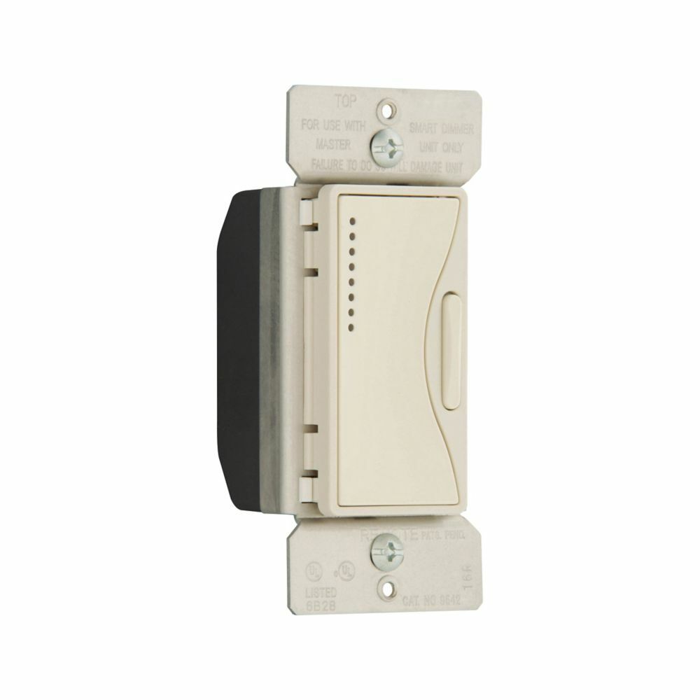 Eaton Z-Wave dimmer, 7-step LED light level display, Non-RF device, Flush, 120V, Wire lead, Push pad, Maintained, Desert Sand, Fan, LED, INC, CFL, ELV, MLV, FLR, Halogen, Single-pole, Three-way, Single-phase, Multi-location, Polycarbonate