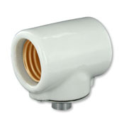 Medium Base, 1 Piece, Keyless, Incandescent, Glazed Porcelain Lampholder, Side Outlet Twin, White