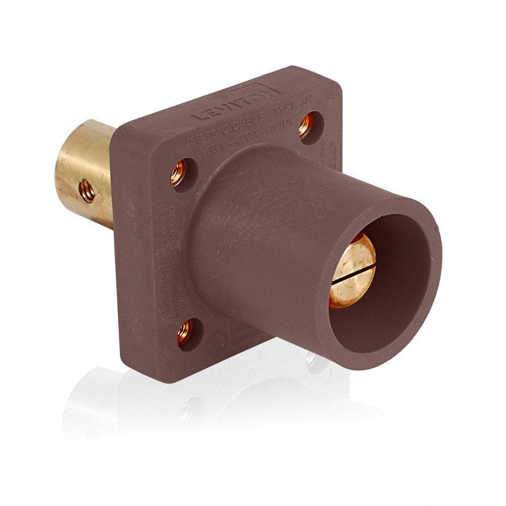 16 Series Single Pole Cam Type Male Panel Mount Receptacle, 90-Degree, Half Round w/ Tapped Hole, Cable Size #2 - 4/0, Max Amp 400A - Brown