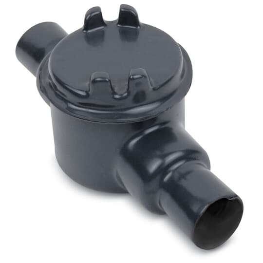 PVC Double-Coated Conduit Outlet Box for Hazardous Locations, GUAC Type - I Shape, Pipe Size 3/4 Inch/21 Metric, Box is Ductile Iron with Zinc Plating, Cover is Die Cast Aluminum, Cover Opening 2.00 Inch/50.80 Millimeters, Gray