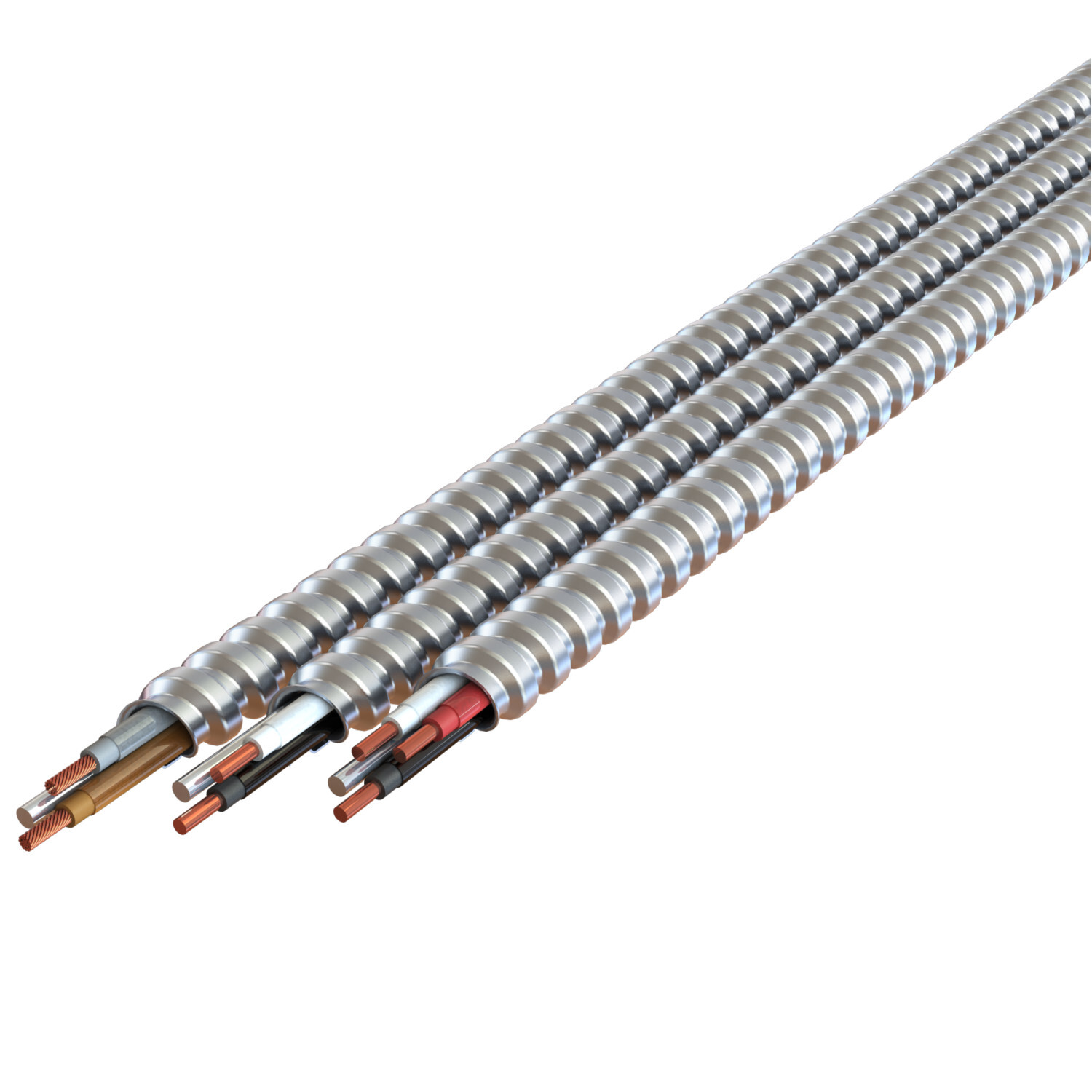 12-3 Solid Black, Red, White - MC Quik Lite, Plain Interlocked Aluminum Armor - Type MCI-A - 250' Coil