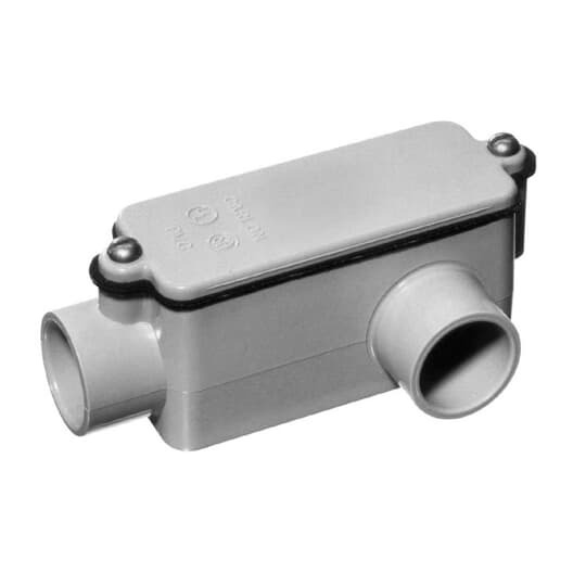 Type LL Conduit Body, Volume 32 Cubic Inches, Size 1-1/4 Inch, Length 7-31/32 Inches, Material PVC, Color Gray, For use with Schedule 40 and 80 Conduit, Pack of 5
