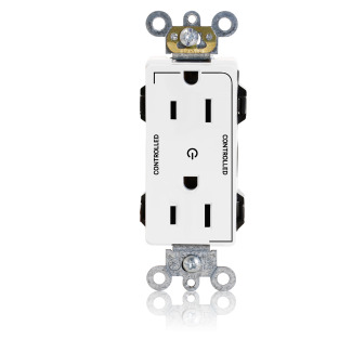 Modular Decora Plus Receptacle Narrow Body Design, Fed Spec Grade, 2-Pole 3-Wire, NEMA 5-15R, 15A-125V, Commercial Spec Grade, White, 2 Plug Controlled Markings.