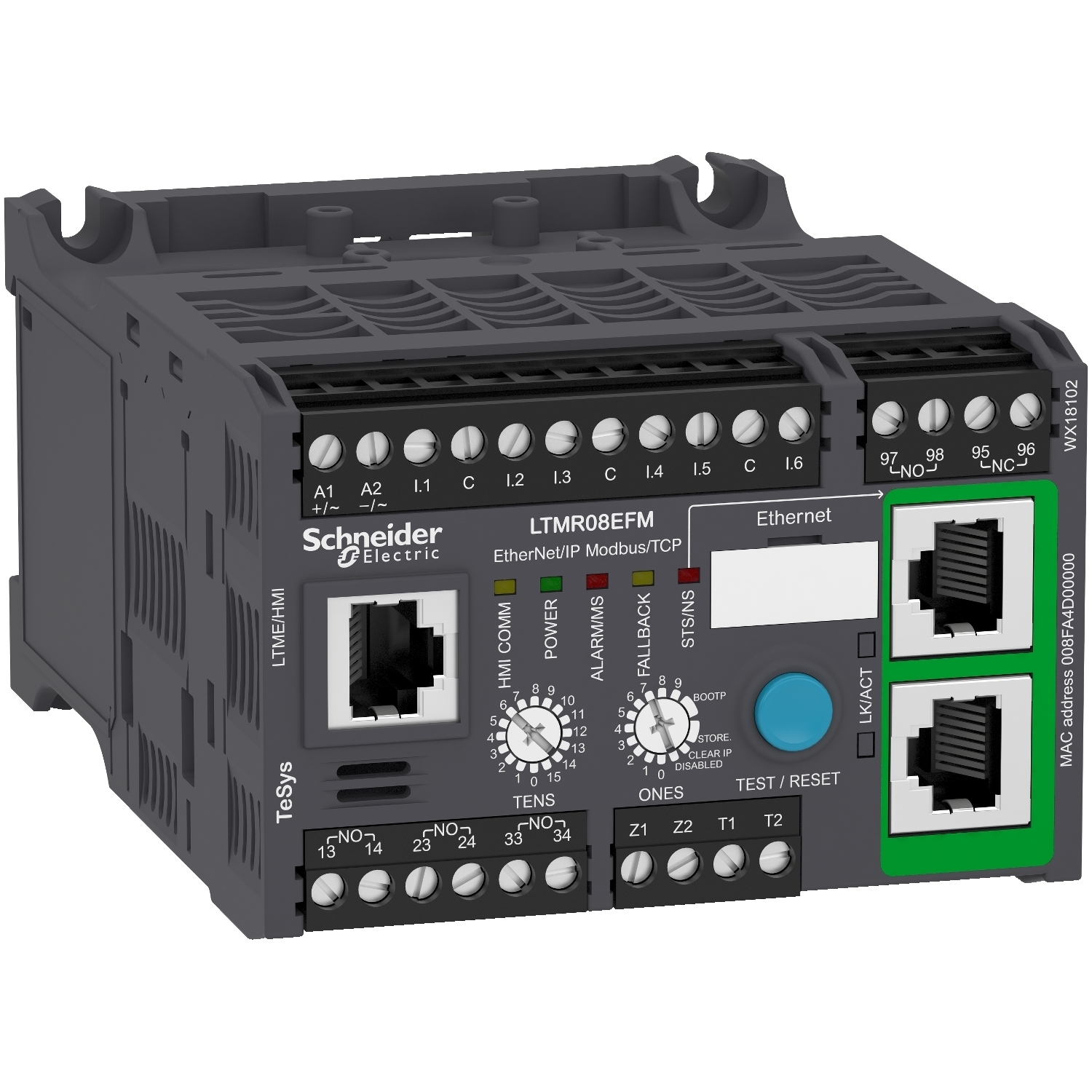 Motor controller, TeSys T, Motor Management, Ethernet/IP, Modbus/TCP, 6 inputs, 3 outputs, 0.4 to 8A, 100 to 240VAC