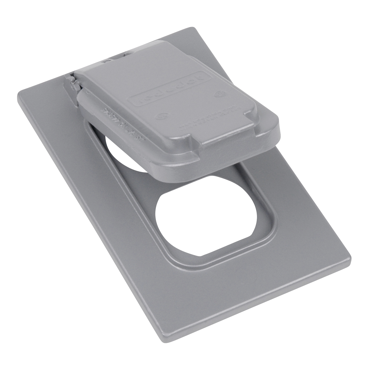 Single Gang Weatherproof Receptacle Cover, Silver, Aluminum, 1 Duplex Receptacle Vertical, Device Mount with Lock Option