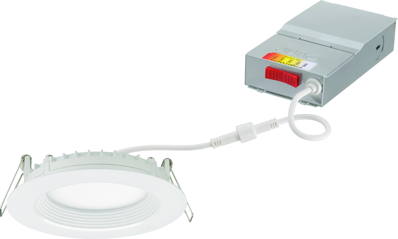 The Wafer LED Downlights with Switchable White technology provides high-quality light output and efficiency and features a switch for easy color temperature adjustment, while eliminating the need for recessed housings.