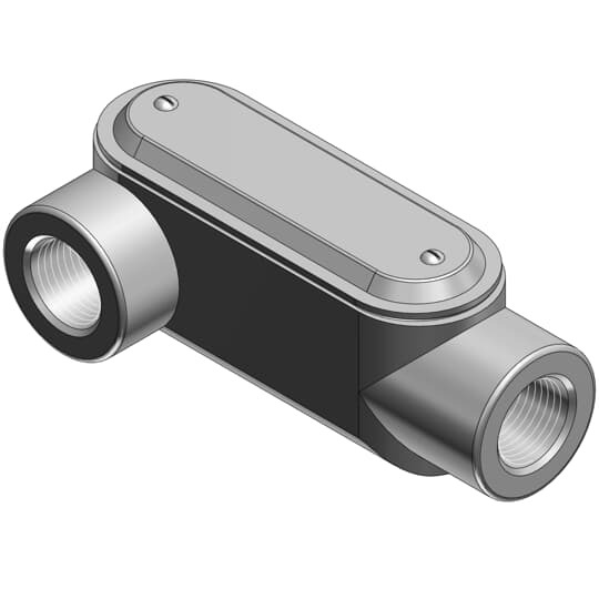 1-1/4 Inch Form 7 (LR) Pre-Assembled Conduit Body, Cover and Gasket, Body Material Gray Iron/Zinc Plating and Baked On Epoxy Powder Coat with BlueKote Internal Coating, Cover Material and Finish Stamped Steel/Zinc Plating