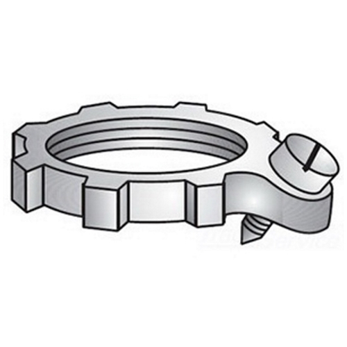 Conduit Bonding Locknut, Installation Threaded, Trade Size 5 Inch, Diameter 7 Inch, Thickness 1/2 Inch, Material Zinc Electroplated Steel, Approval UL 467, Used On Rigid Conduit/IMC, Applicable Standard Federal Specification W-F-408E, NEMA FB-1