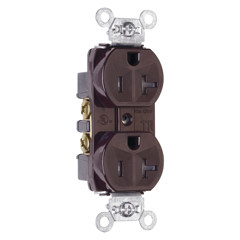 Tamper-Resistant Hard Use Spec Grade Duplex Receptacle Back and, Side Wire 20amp 125volt Brown