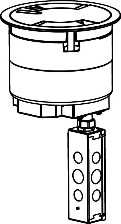 Recessed Prewired Poke-Thru Assembly With Flush Cover; 8 Inch Dia x 16-3/4 Inch Length, Die Cast Aluminum, Black