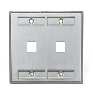 Stainless Steel QuickPort Wallplate, Dual Gang, 2-Port, with Designation Windows
