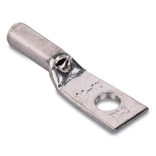 Copper One-Hole Lug, Standard Barrel, Peep Hole, Max 35kV, Wire Size #14-10 AWG, 1/4 Inch Stud Hole Size, Tin Plated, Die Code ERG2002, Die Color Code N/A
