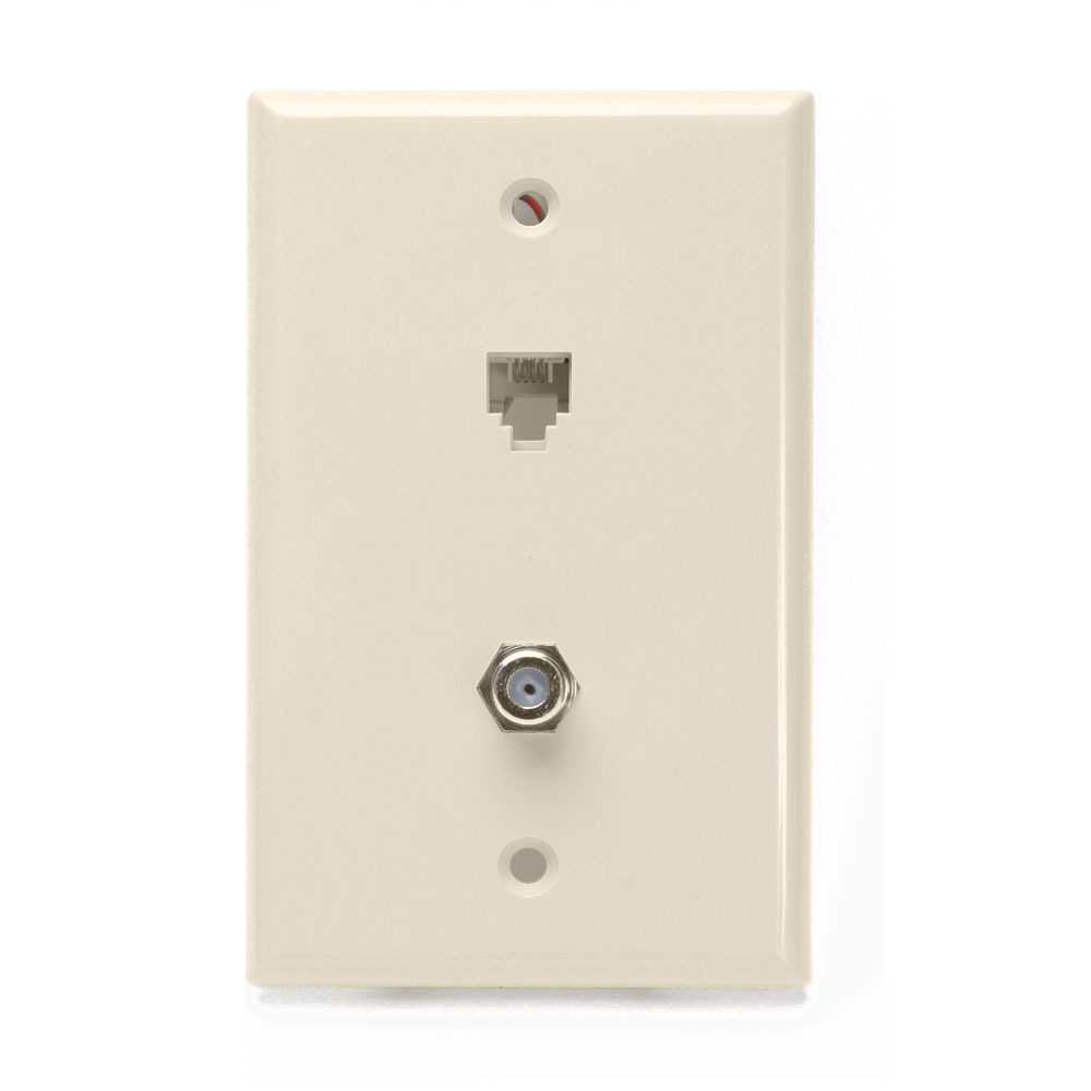 Standard Telephone Wall Jack, 6P4C X F, Screw Terminal, Light Almond