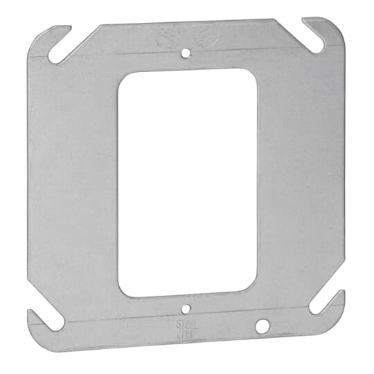 One Gang Square Device Cover, 4 Inch Square, Pre-Galvanized Steel, Flat