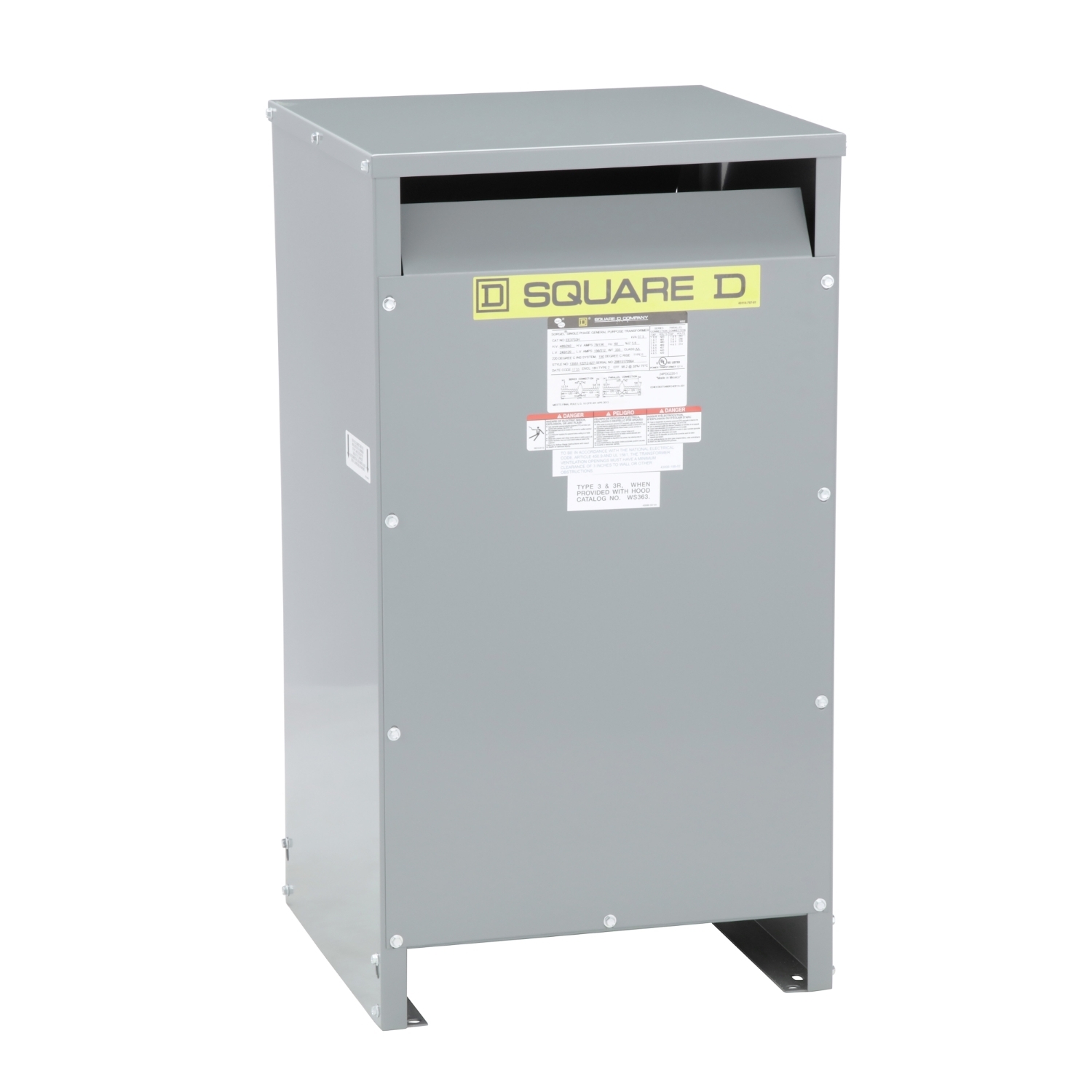 Transformer, dry type, DOE 2016, 37.5kVA, 1 phase, 240x480V primary, 120/240V secondary, 18H, 150C rise
