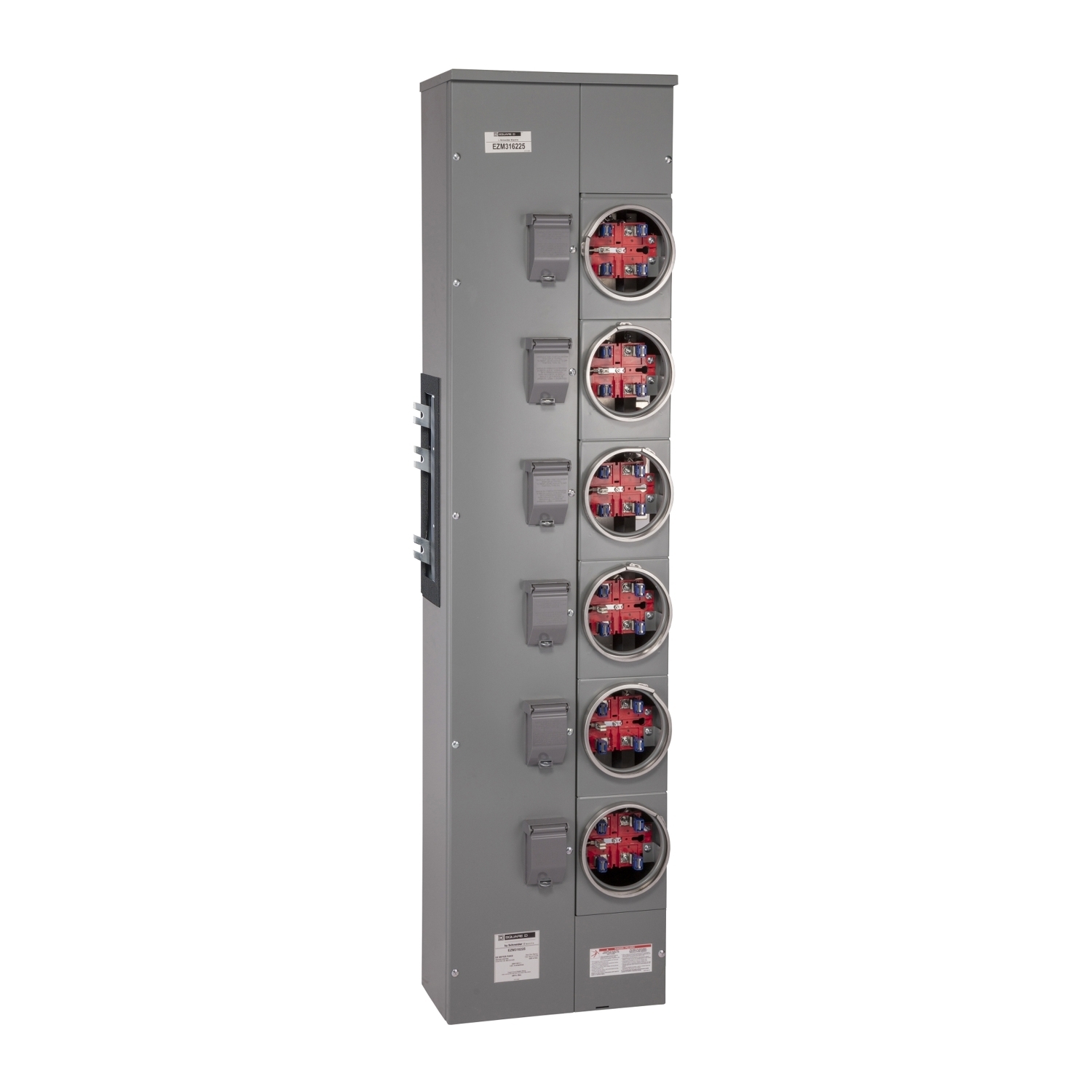 Branch unit, EZ Meter-Pak, 225A, 6 x 5 jaw sockets, 120/240VAC, no bypass, ringed, 1200A Cu busbar