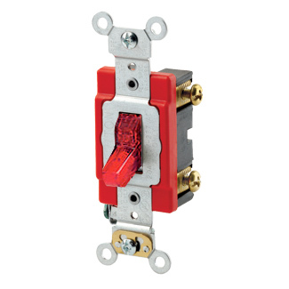 20-Amp, 277 Volt, Toggle Pilot Light, Neutral Single-Pole AC Quiet Switch, Extra Heavy Duty Grade, Self Grounding, Red