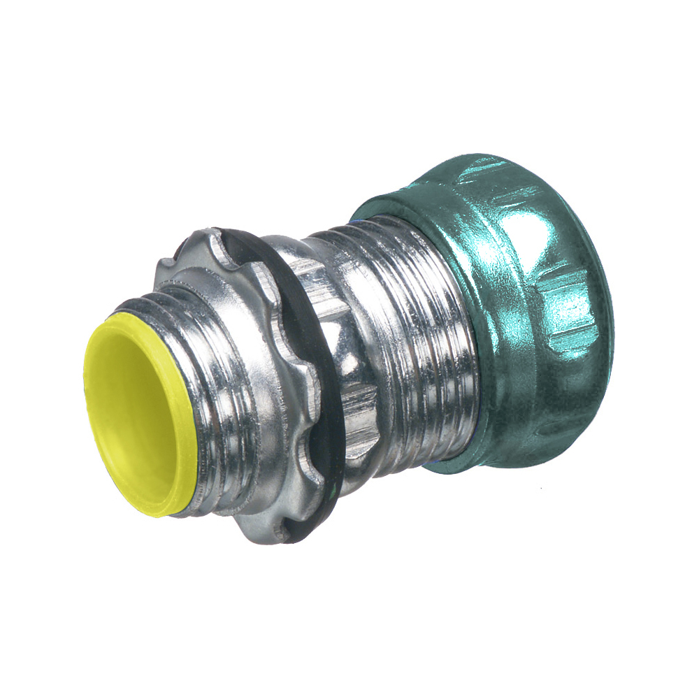 Steel EMT compression connector. concrete tight and rain tight. Trade Size 3". Insulated Throat.