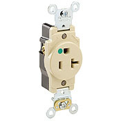 20 Amp, 125 Volt, Extra Heavy Duty Hospital Grade, Single Receptacle, Straight Blade, Self Grounding, Ivory