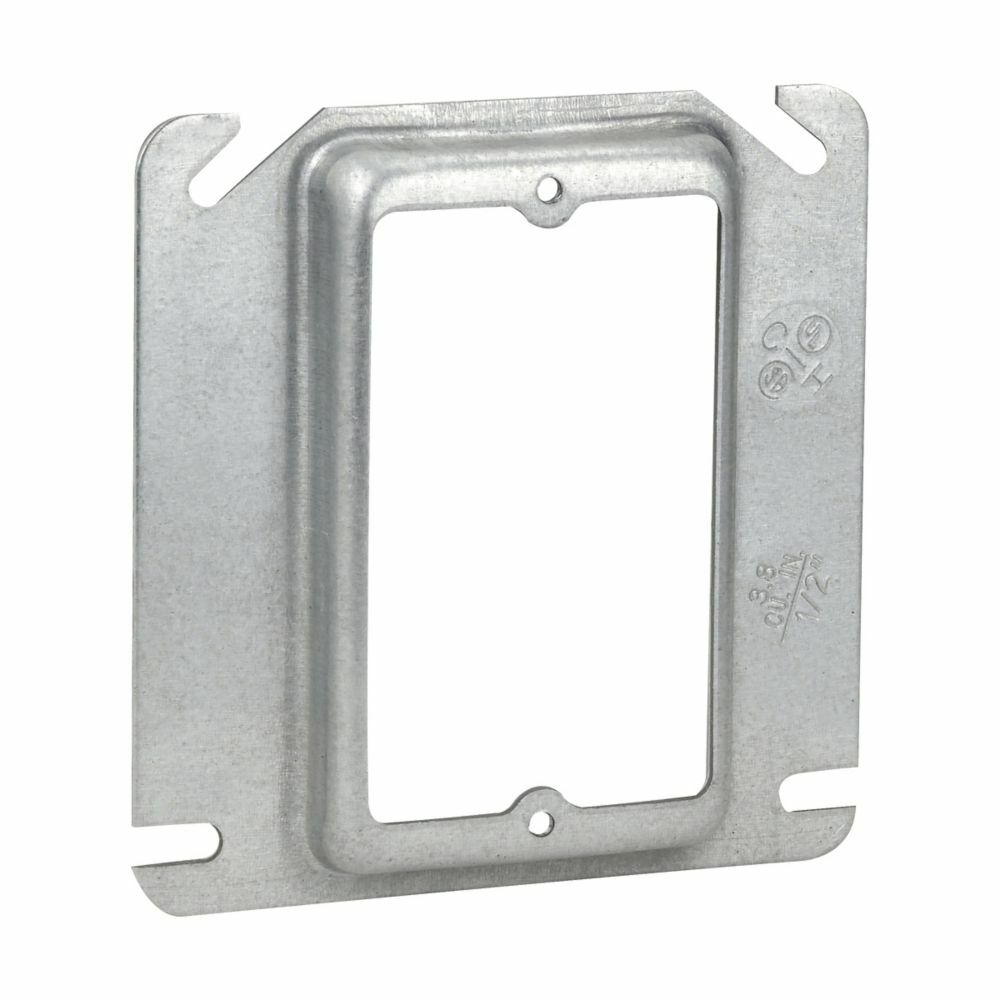 Eaton Crouse-Hinds series Square Mud Ring, 4", Steel, 5/8" raised, 4.3 cubic inch capacity