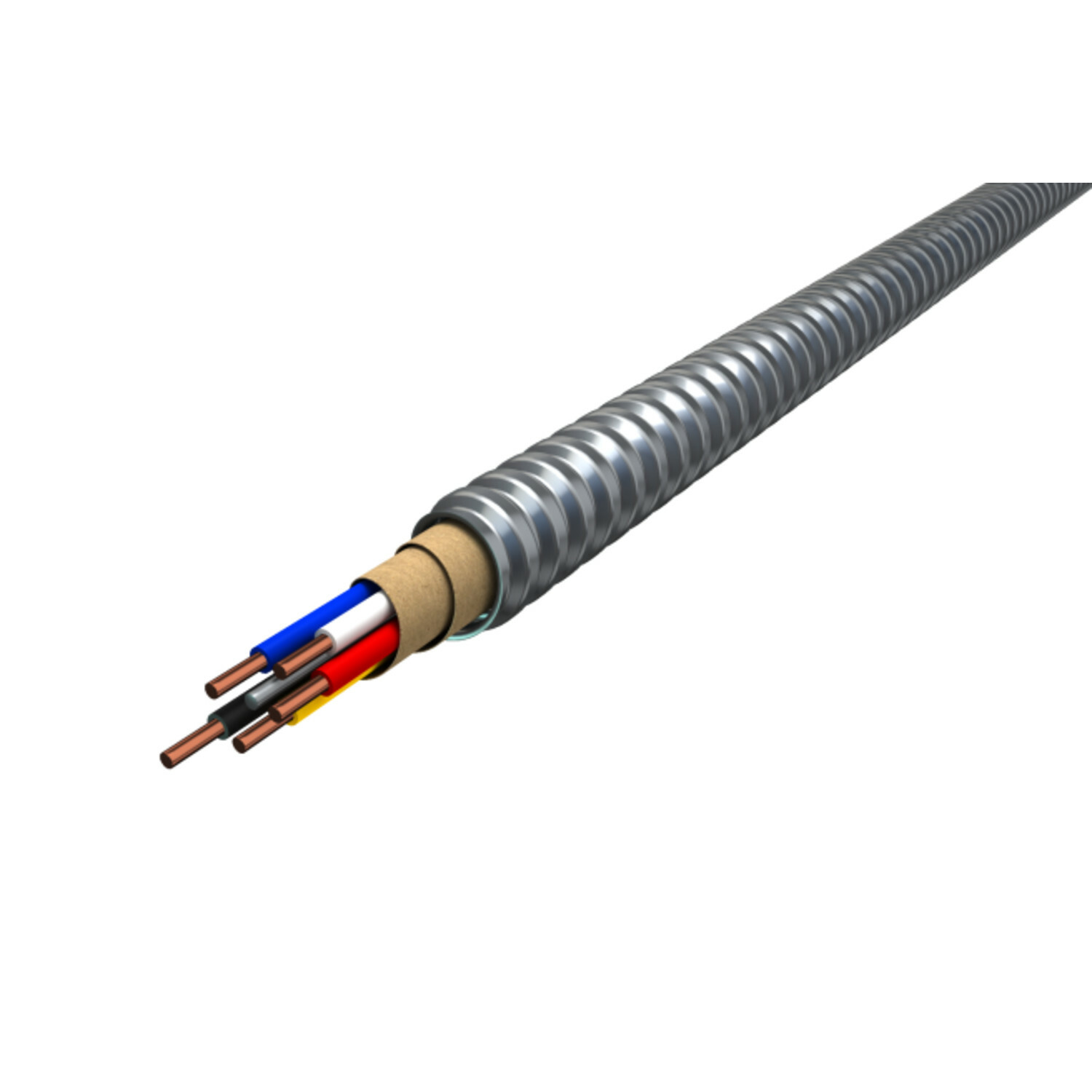 18-4 Solid Black, Red, Blue, White - Armored Thermostat Cable - Plain Interlocked Galvanized Steel Armor - 250' Coil