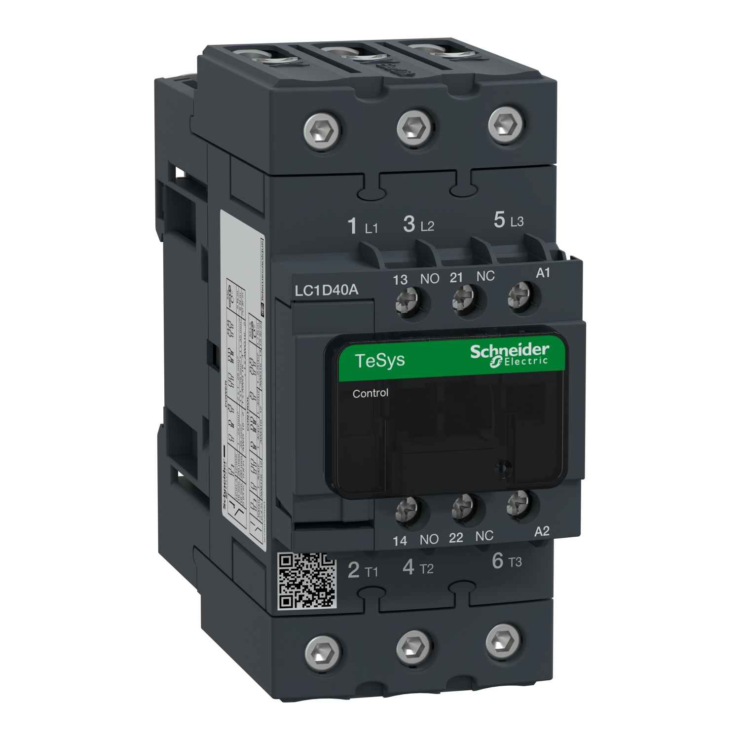 Contactor, TeSys Deca, 3P(3 NO), AC-3/AC-3e, <=400V, 40A, 480V AC 60Hz coil, screw clamp terminals