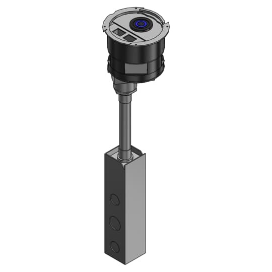 Poke Through Base Unit, Length 19-3/4 Inches, Diameter 7-1/2 Inches, Hub Size 1/2 Inch, Galvanized Steel, 20A/250V Locking Receptacle, 2 Communications Receptacles