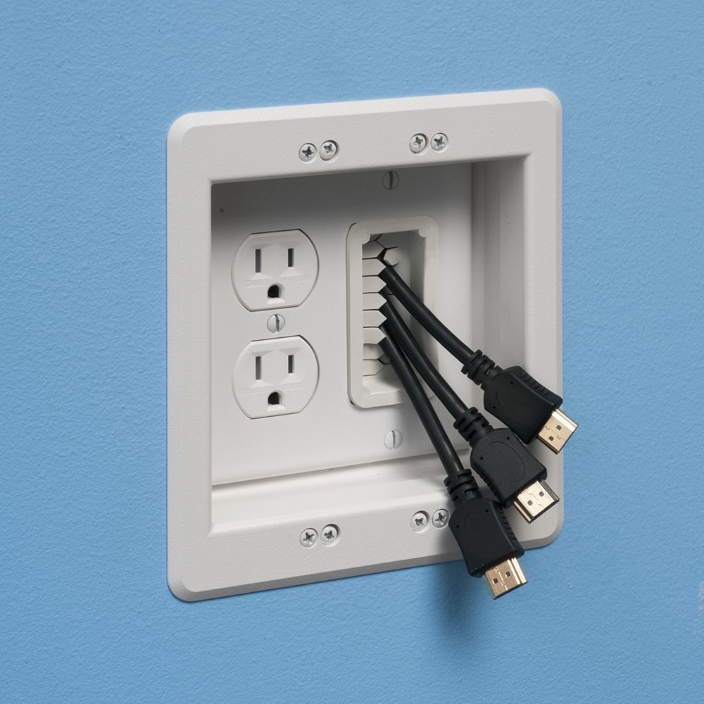 Recessed Plastic TV BOX. For new or existing construction. Comes with low voltage divider. Color White. 3 Gang.