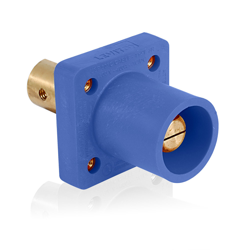 16 Series Single Pole Cam Type Male Panel Mount Receptacle, 90-Degree, Half Round w/ Tapped Hole, Cable-Blue