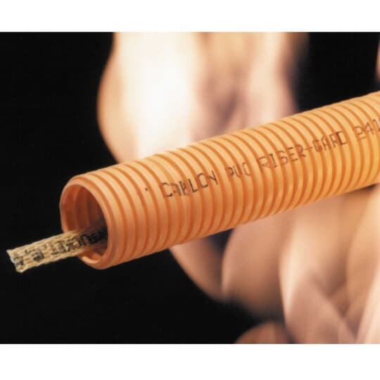 Riser-Gard Fiber Optic Corrugated Conduit, Size 2 Inches, Outer Diameter 2.38 Inches, Inner Diameter 2 Inches, Wall Thickness 0.080 Inch, Length 100 Feet, Material PVC, Color Orange, with Pull Tape