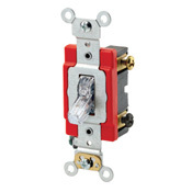20 Amp, 120 Volt, Toggle Pilot Light, Neutral Double-Pole AC Quiet Switch, Extra Heavy Duty Spec Grade, Self Grounding, Back and Side Wired, Clear
