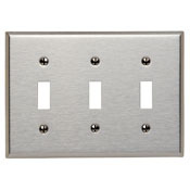 3-Gang Toggle Device Switch Wallplate, Standard Size, 302 Stainless Steel, Device Mount, Stainless Steel, Brushed Finish