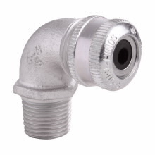 Eaton Crouse-Hinds series CGE cable gland, Cable range min/max: 0.500-0.625", Non-armoured and tray cable, 90 angle, Non-armoured gland, Feraloy iron alloy, General purpose, 1" NPT