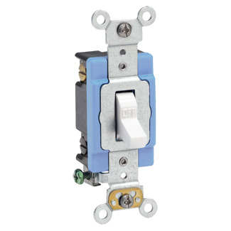 15 Amp, 120/277 Volt, Toggle Double-Pole AC Quiet Switch, Extra Heavy Duty Grade, Self Grounding, Back and Side Wired, White