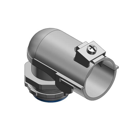Metal-Clad and Armored Cable Fitting, 90 Degree Bend, Trade Size 3 Inch, Knockout Size 3 Inch, Cable Range 3.312 to 3.562 Inch, Malleable Iron with Zinc Plating, Nylon Insulated