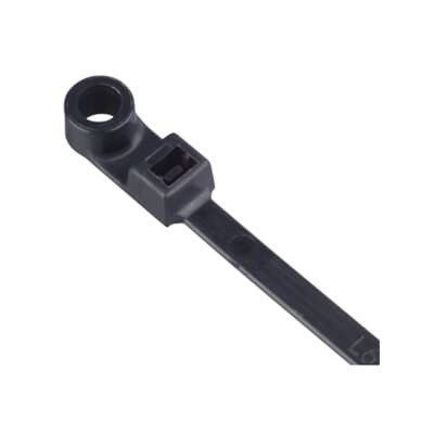 Integrated Mounting Hole Cable Tie, Black Polyamide (Nylon 6.6) for Temperatures up to 85 Degrees Celsius (185 F), Weather and Ultraviolet for Indoor and Outdoor Applications, Length of 309mm (12.1 Inches), Width of 4.8mm (0.19 Inch), Thickness of 1.3mm (0.05 Inch), Tensile Strength Rating of 222 Newtons (50 Pounds), #10 Screw for Mounting, 100 Pack