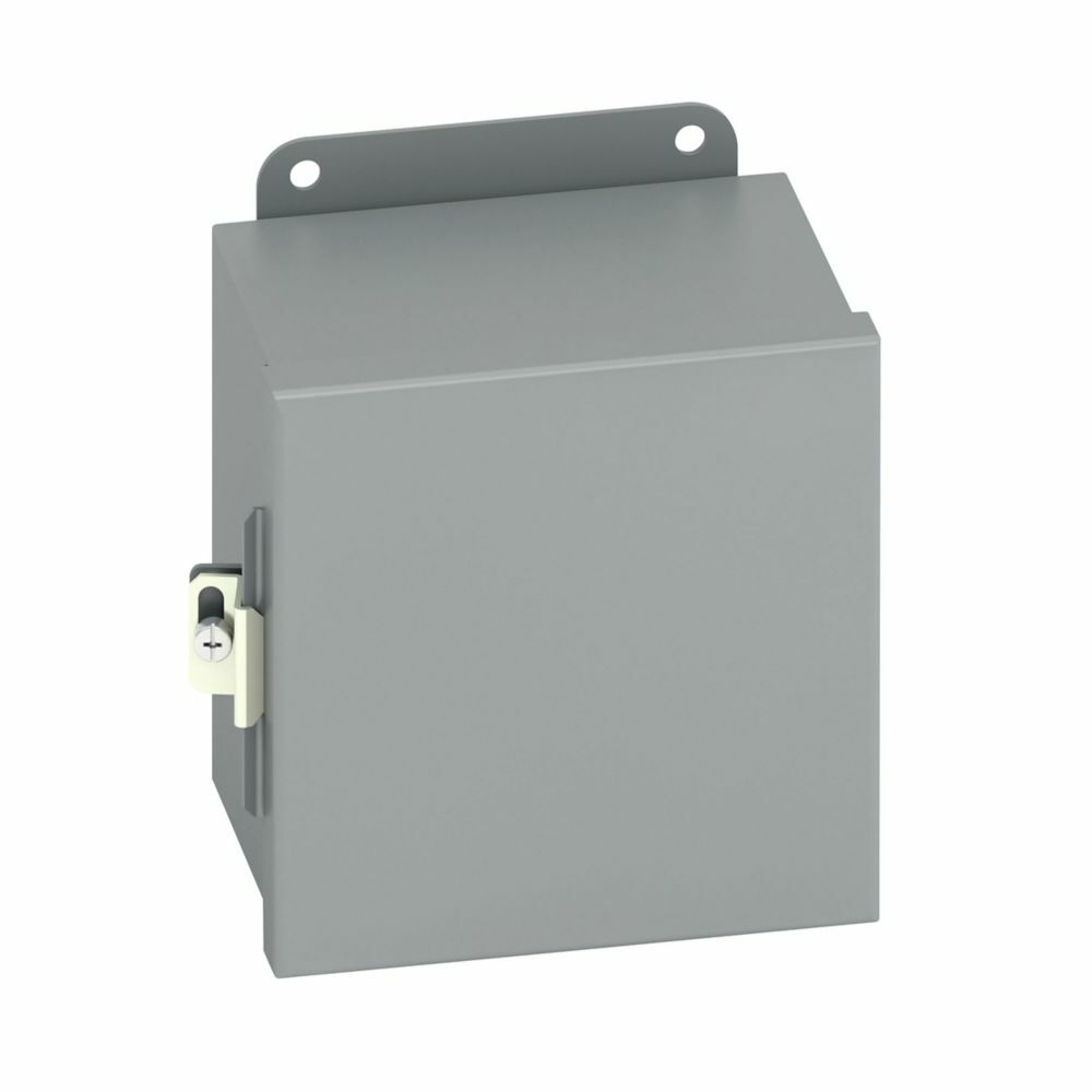 Eaton B-Line series JIC panel enclosure, 14" height, 6" length, 12" width, NEMA 12, Hinged cover, 12CHC enclosure, Small single door, External mounting feet, Carbon steel, Seamless poured in-place gasket