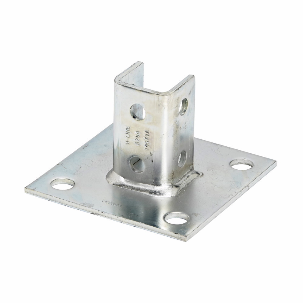 Eaton B-Line series post base, 3.5" H x 6" L x 6" W, Steel, Stainless steel type 316, Fits channel B22, Square post base, centered