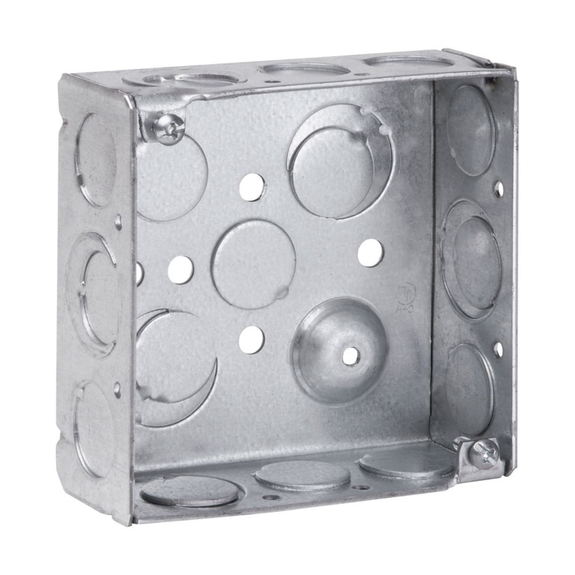 TP404 Square Outlet Box, Welded, Steel, 22 cubic inch capacity, 16 Knockouts, 4 inch x 4 inch x 2-1/2 inch