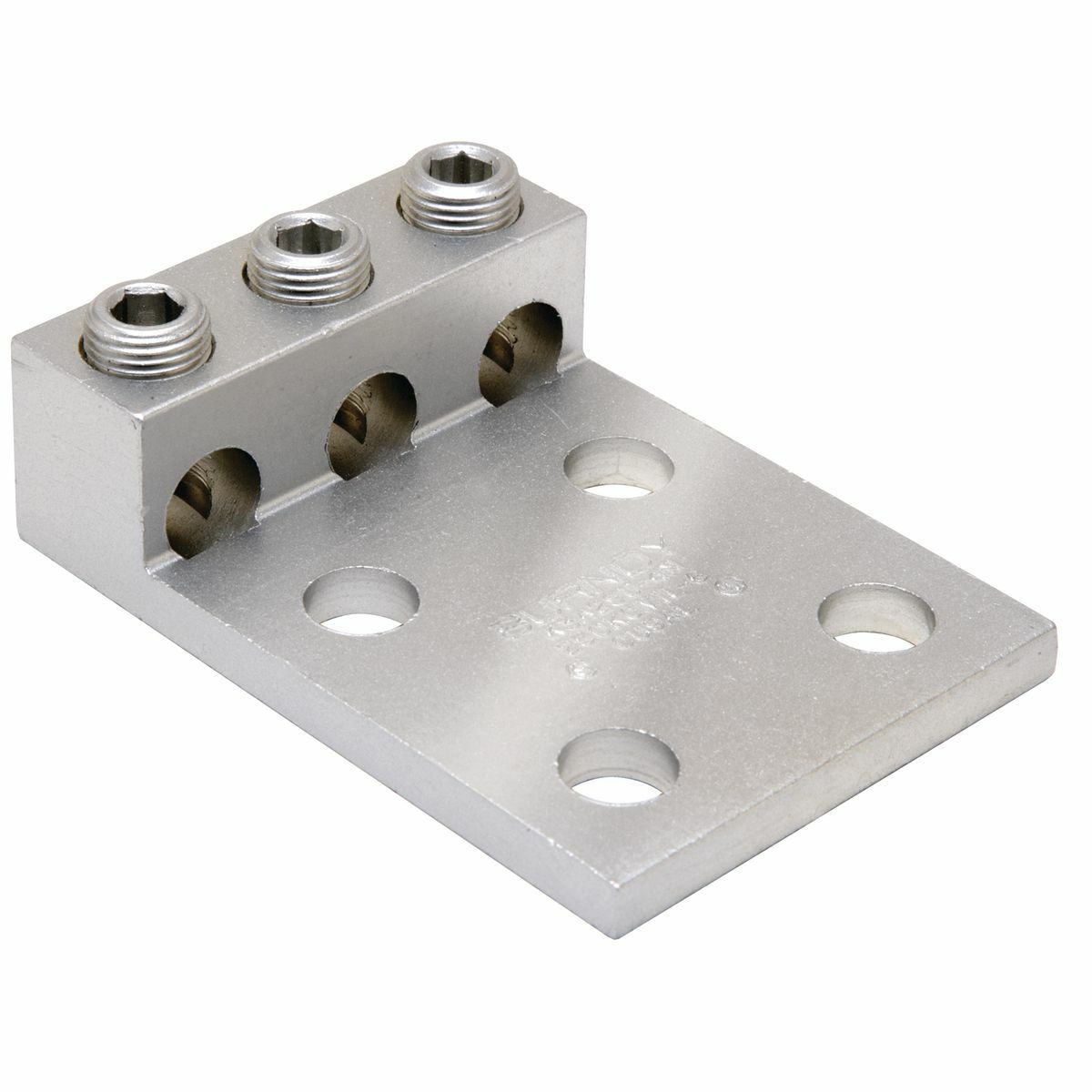Aluminum Universal Terminal, 3 Conductor, 4 Hole, 6 AWG (Str)-250 kcmil, 1/2" Stud, 1.75" Stud Hole Spacing, 3 Screws, Al/Cu Rated, Tin Plated