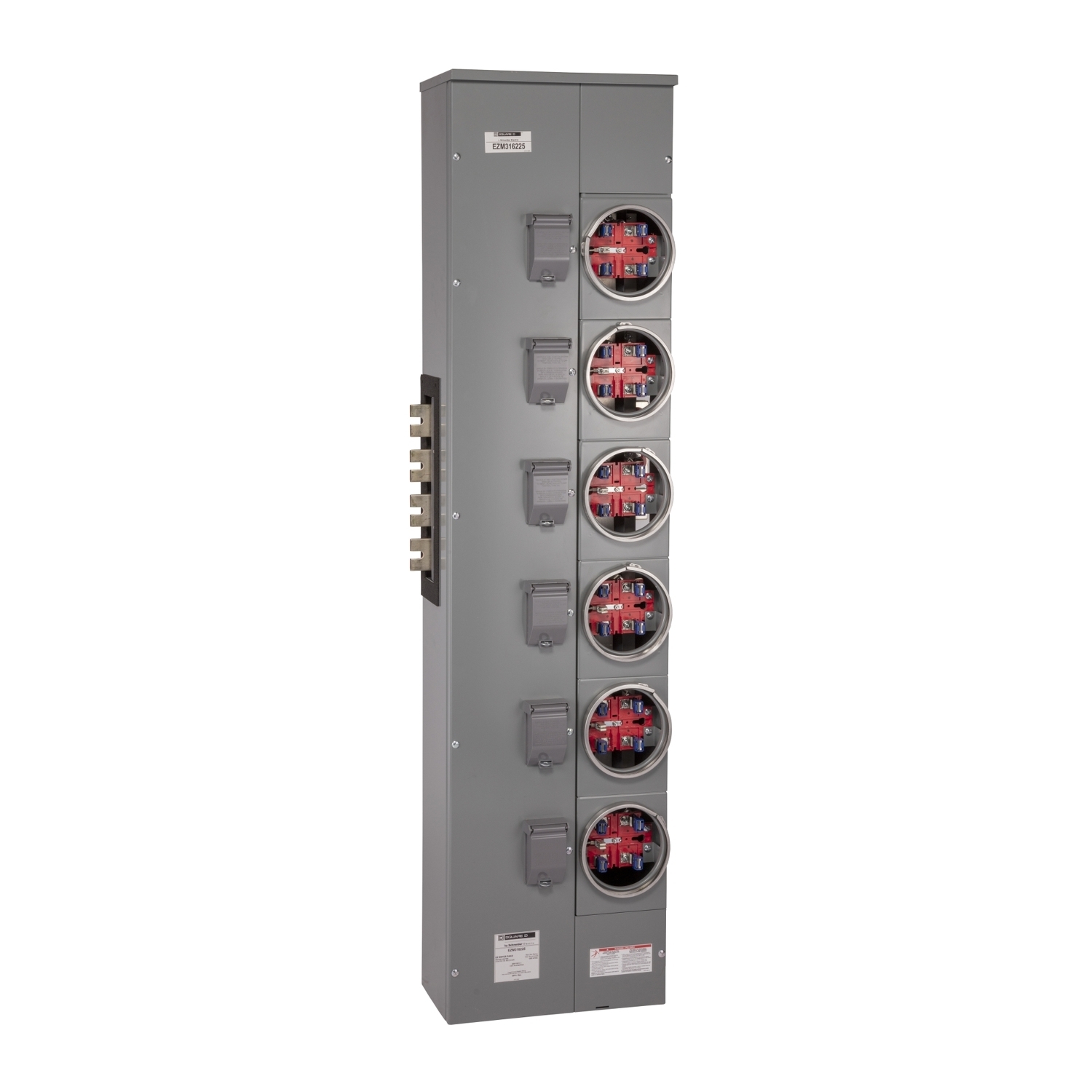 Branch unit, EZ Meter-Pak, 225A, 6 x 5 jaw sockets, 208Y/120VAC, no bypass, ringed, 1200A Al/Cu busbar