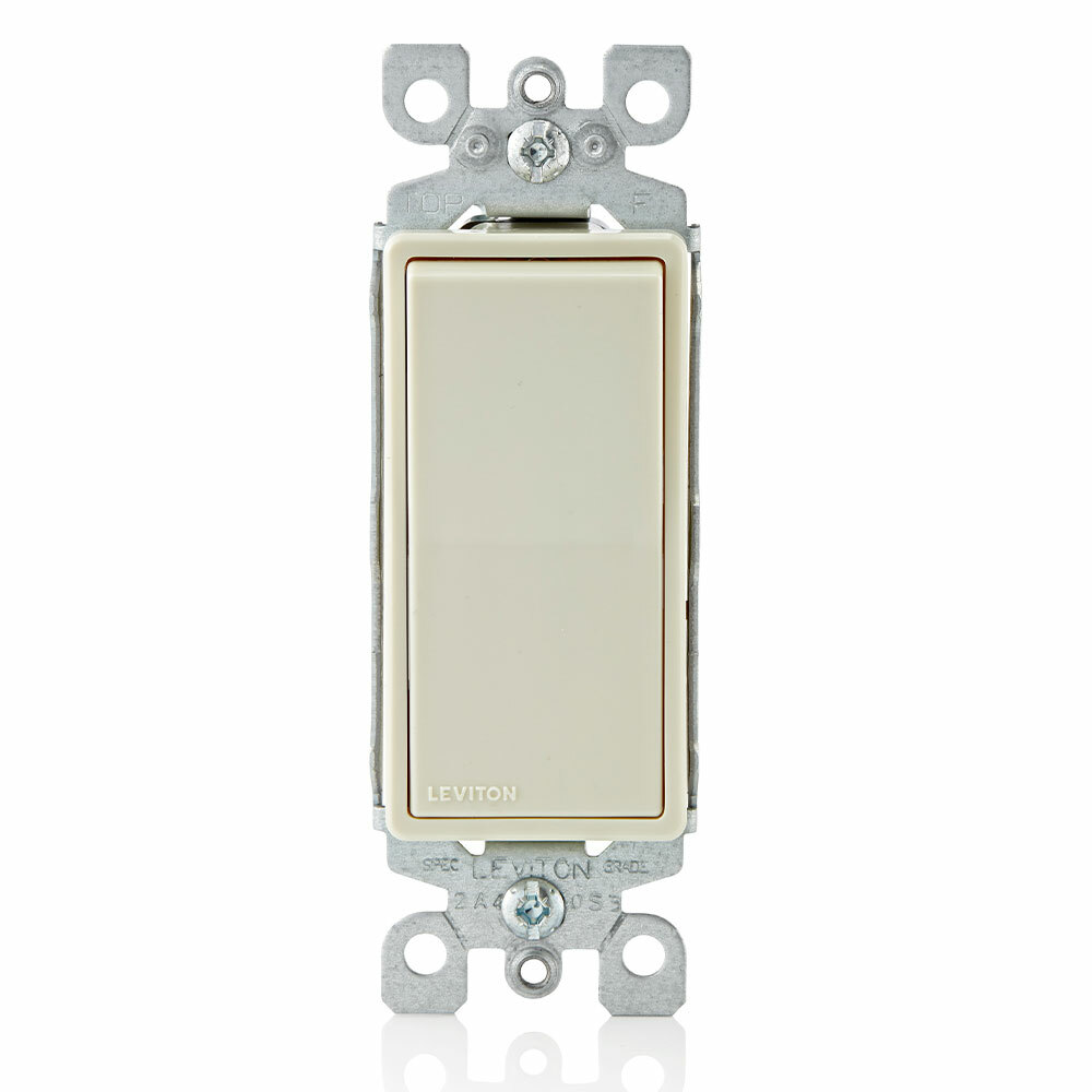 15 Amp, 120/277 Volt, Decora Rocker Single-Pole AC Quiet Switch, Residential Grade, Grounding, Light Almond