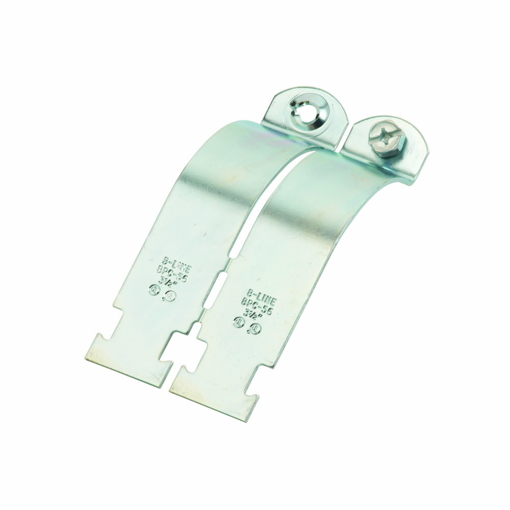 Eaton B-Line series conduit support fasteners, Conduit and cable, 1" Height, 1" Length, 1" Width, 0.32lbs, Rigid or EMT conduit size: 3", Break-apart conduit clamps, 200 lbs load capacity, Pre-galvanized