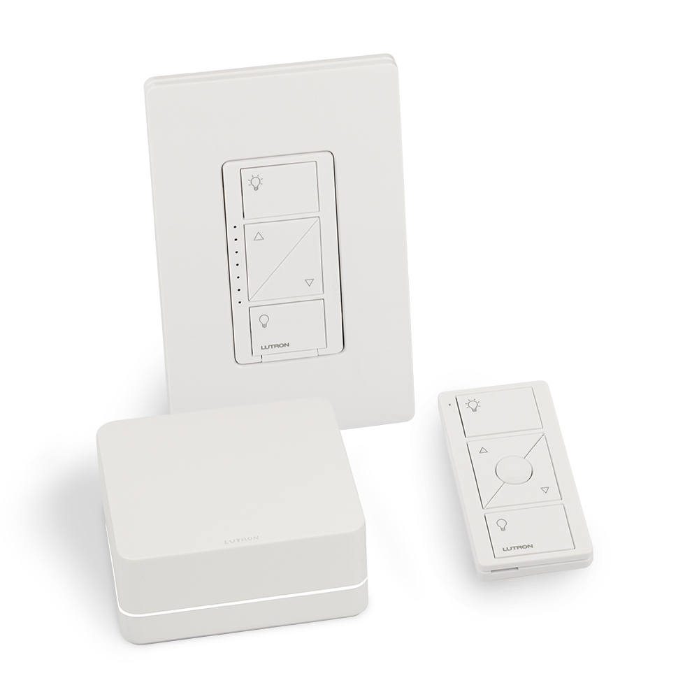 Caseta Wireless starter kit.  Includes all necessary components to setup a single room for dimming. Kit contains 1 In-wall dimmer with faceplate, 1 Smart Bridge Pro, and 1 Pico remote control