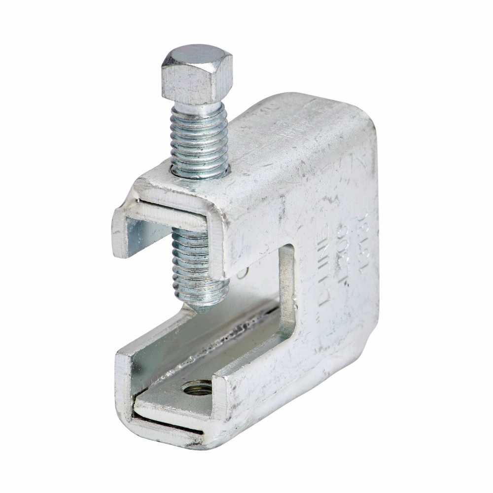 Eaton B-Line series beam clamps, 2.3125"H x 2.5"L x 0.4670"W, Steel, 600 load, 3/8?-16 rod size, 3/8"screw size, 0.875"beam/flange width