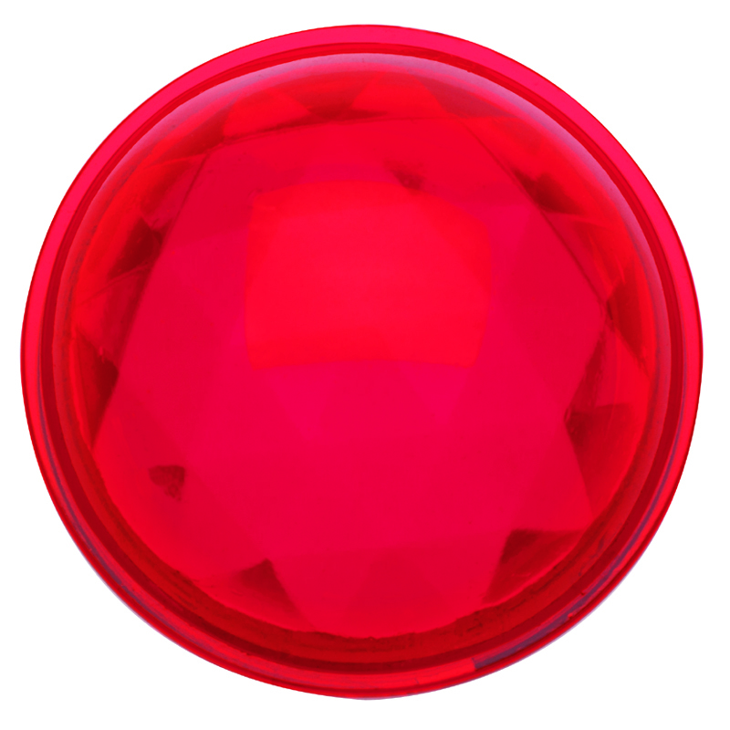Round acrylic plastic warning light jewel for single receptacle plates with holding ring. Red.