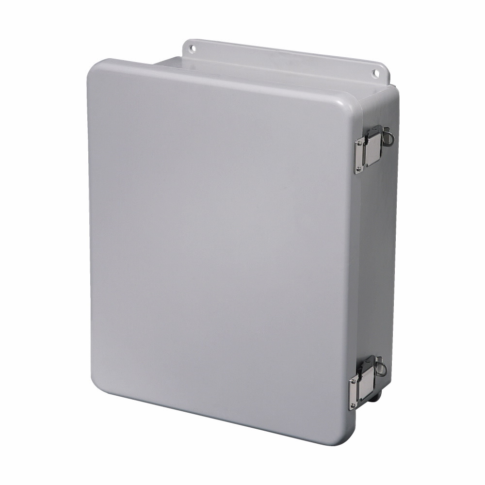 Eaton B-Line series JIC panel enclosure, 17.53" height, 6.23" length, 15.46" width, NEMA 4X, Hinged cover, 4XFCHQRC enclosure, Wall mount, Medium single door, External mounting feet, Fiberglass, Seamless poured in-place gasket