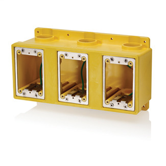 FD Box, Three-Gang, 109.1 Cubic Inch Capacity, 1-Inch NPT Openings, Includes Openings and Stainless Steel Mounting plates, Yellow