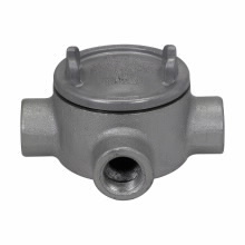 Eaton Crouse-Hinds series Condulet GUA conduit outlet box with cover, 3" cover opening diameter, Feraloy iron alloy, W shape, 3/4"